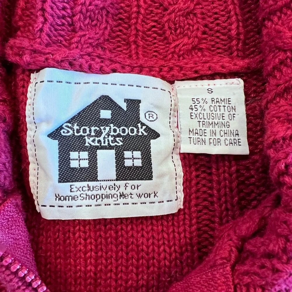 Vintage Storybook Knits Burgundy Sweater Sequin Deer Ribbon Zip up Sz Small - Picture 8 of 13